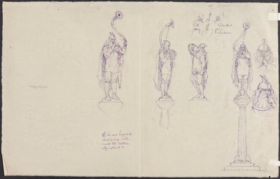 Quatre joueurs de lur, un carrefour et des têtes de joueurs de lur - Lorenz Frølich