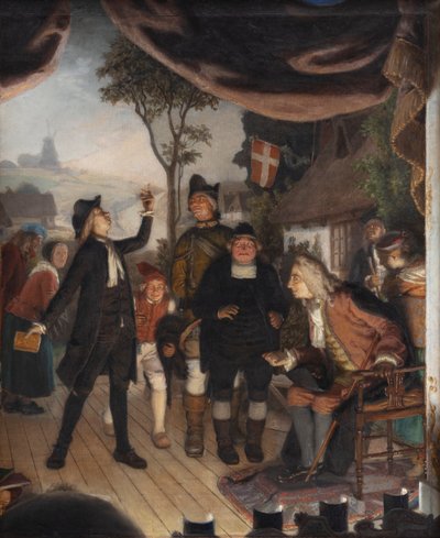 Ludvig Holberg assistant à une répétition de sa pièce Erasmus Montanus, Acte IV, Scène 2 - Lorenz Frølich