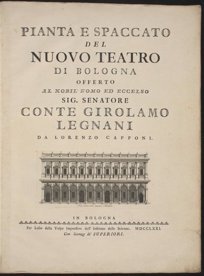 Plan et coupe du nouveau théâtre de Bologne - Lorenzo Capponi, after Antonio Galli Bibiena