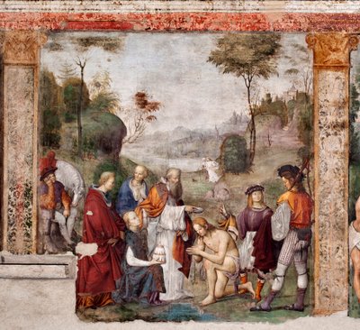 Vie de Sainte Cécile : Saint Valérien baptisé par Urbain I - Lorenzo Costa