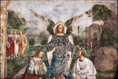 Vie de Sainte Cécile : Valérien et Cécile couronnés par un ange (détail) - Lorenzo Costa