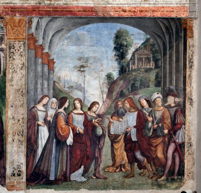 Vie de Sainte Cécile : Mariage de Sainte Cécile et Valérien (fresque) - Lorenzo Costa