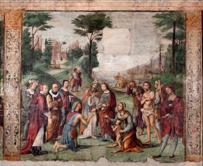 Vie de Sainte Cécile : la Sainte donne ses biens aux pauvres (fresque) - Lorenzo Costa