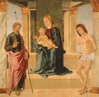 Vierge et Enfant en majesté, avec Saint Jacques et Saint Sébastien - Lorenzo Costa