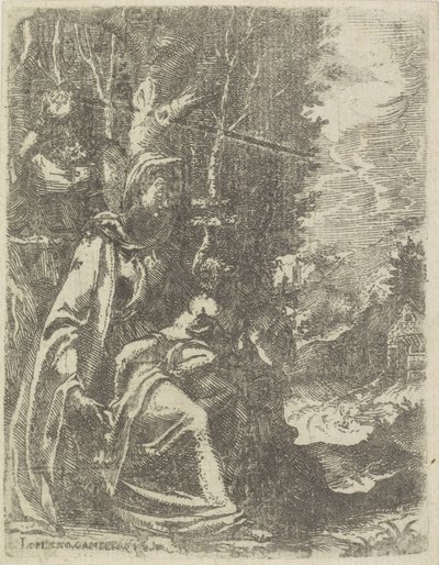 Sainte Famille avec le jeune Jean-Baptiste dans un paysage - Lorenzo Gamberati