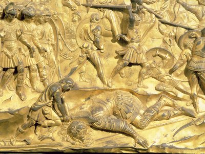 David et Goliath, détail du panneau original des portes Est du baptistère, 1425-52 (post restauration) - Lorenzo Ghiberti
