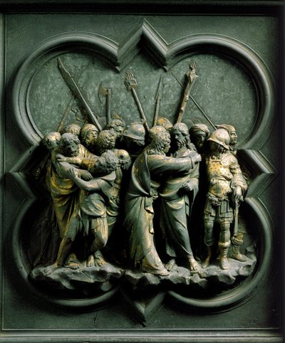 Porte Nord (appelée Porte de la Croix, au Nord), détail extérieur : Le Baiser de Judas (détail) - Lorenzo Ghiberti