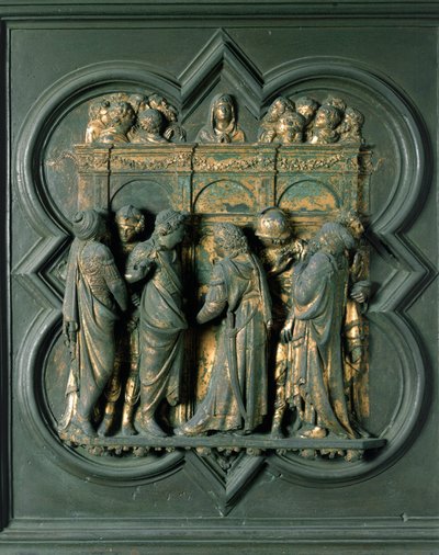 Porte Nord (appelée Porte de la Croix, au Nord), détail extérieur : « Pentecôte » Sculpture en bronze réalisée par Lorenzo Ghiberti (1378-1455) - Lorenzo Ghiberti