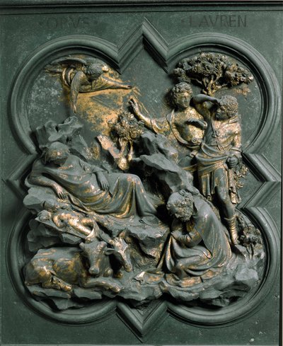 Détail extérieur : la Nativité, sculpture en bronze de Lorenzo Ghiberti - Lorenzo Ghiberti