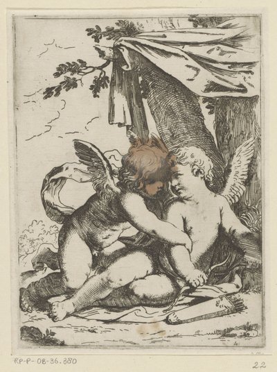 Deux putti sous une tente - Lorenzo Loli