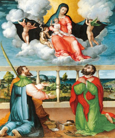 Madonna en gloire avec les saints Côme et Damien en adoration - Lorenzo Lotto