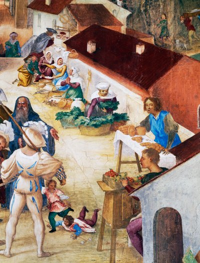 Soldats, paysans et marché (détail) des Histoires de Sainte Barbe - Lorenzo Lotto