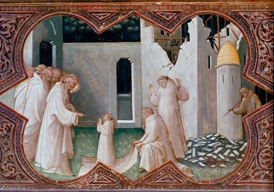 Retable du couronnement de la Vierge : « Saint Benoît de Nursie ressuscitant un moine » - Lorenzo Monaco