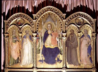 Madone et Enfant en trône avec SS. Lucie, Jean Gualbert, Benoît et Catherine, polyptyque 1413 - Lorenzo Monaco
