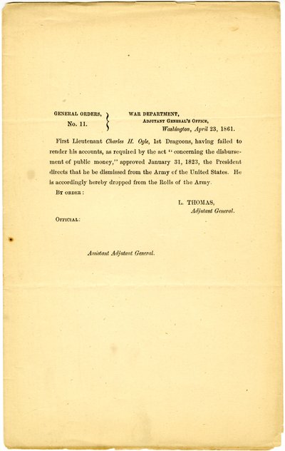 Ordres généraux, No. 11, Département de la Guerre, Bureau de l