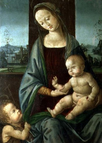 Madone et Enfant avec le petit Saint Jean-Baptiste - Lorenzo di (workshop of) Credi
