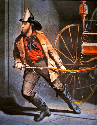 Le pompier américain : Toujours prêt, publié par Currier & Ives - Louis (after) Maurer