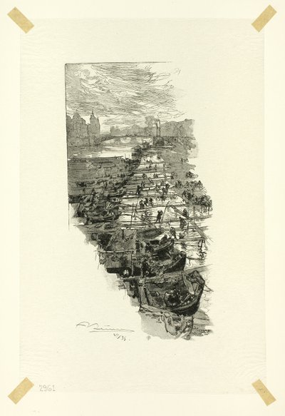 Apple Market, vu du Pont Louis-Philippe, planche sept du Long de la Seine et des Boulevards - Louis Auguste Lepère