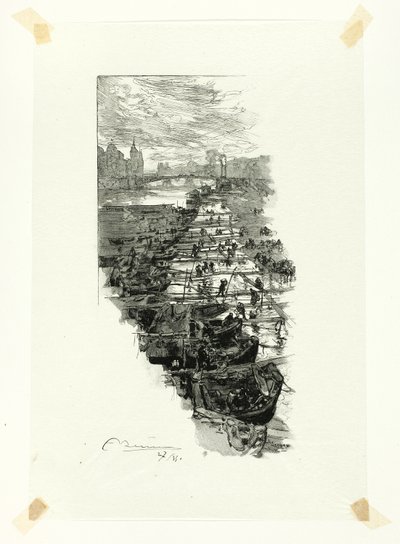 Apple Market, vu du Pont Louis-Philippe, planche sept du Long de la Seine et des Boulevards - Louis Auguste Lepère
