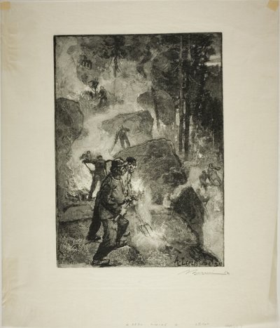 Brûleurs de fougères dans la forêt - Louis Auguste Lepère