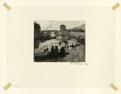 The Horse Pond at the Pont Marie, plate ten from Le Long de la Seine et des Boulevards - Louis Auguste Lepère