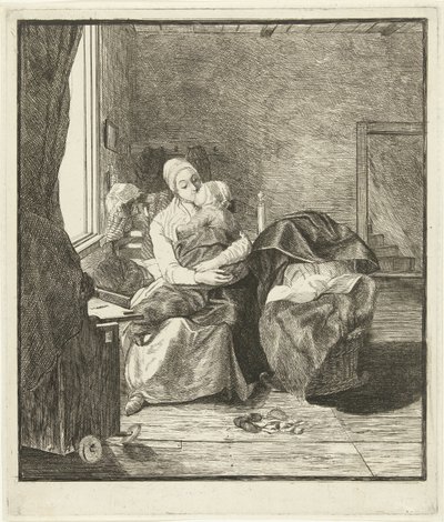 Mère avec enfant endormi à la fenêtre - Louis Bernard Coclers