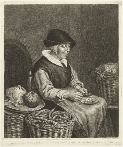 Vieille femme écosse des haricots - Louis Bernard Coclers