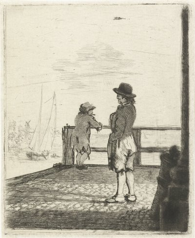 Deux marins attendant dans le port - Louis Bernard Coclers