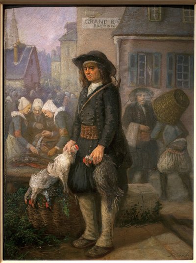 Scène de marche en Bretagne. Peinture par Louis Caradec (1802-1888). Huile sur toile, vers 1850. Musée Breton à Quimper. - Louis Caradec