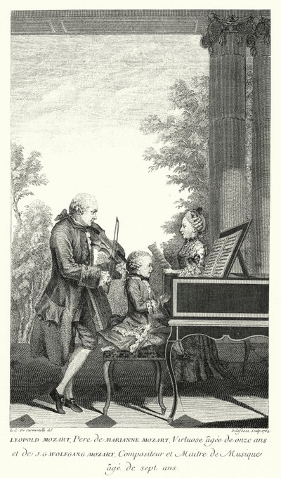 Leopold Mozart jouant de la musique avec sa fille Marianne et son fils Wolfgang (gravure) - Louis Carrogis (after) Carmontelle