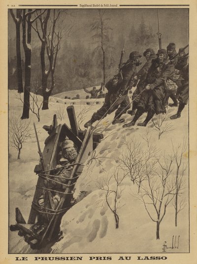 Soldat allemand dans une guérite capturé par des chasseurs alpins français utilisant un lasso, Première Guerre mondiale - Louis Charles (after) Bombled