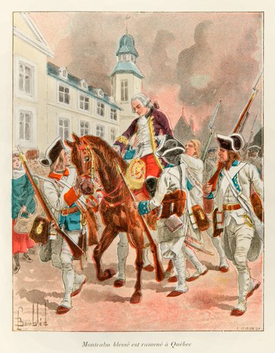 Bombled Louis (1862 - 1927) ; Le général Louis Joseph (Louis-Joseph) de Montcalm (1712-1759) blessé est ramené à Québec après la bataille des Plaines d