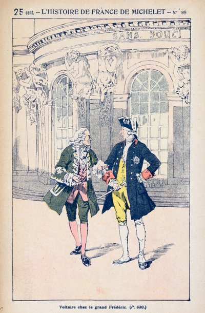 François Voltaire (1694-1778) avec le Roi Frédéric II de Prusse (1712-86) à Sanssouci près de Potsdam, de 