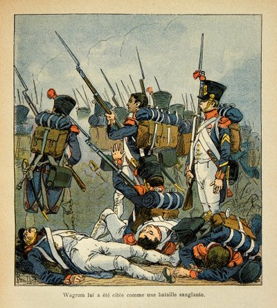 Illustration par Louis Bombled (1862-1927) tirée du livre « Le Mémorial de Sainte-Hélène » par le comte Emmanuel de Las Cases (1766-1842) : Grognards à la bataille de Wagram, Collection privée - Louis Charles Bombled