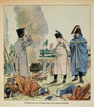 Illustration par Louis Bombled (1862-1927) tirée du livre « Le Mémorial de Sainte-Hélène » par le comte Emmanuel de Las Cases (1766-1842) : Napoléon pendant un bivouac mange le pain des soldats, Collection privée - Louis Charles Bombled