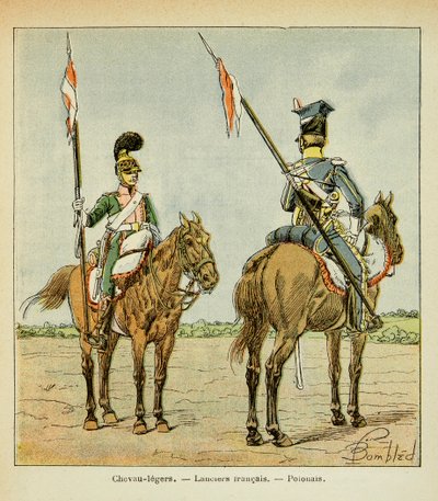Illustration de Louis Bombled (1862-1927) du livre « Le Mémorial de Sainte-Hélène » du comte Emmanuel de Las Cases (1766-1842) : Chevaux légers de la Garde : Lancier français et polonais - Louis Charles Bombled