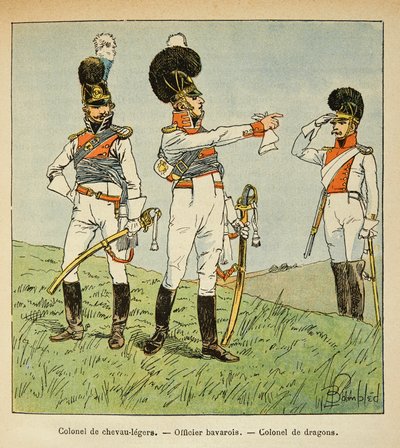 Illustration de Louis Bombled (1862-1927) du livre « Le Mémorial de Sainte-Hélène » du comte Emmanuel de Las Cases (1766-1842) : Militaire bavarois : Colonel de chevaux légers ; Officier bavarois ; Colonel de dragons - Louis Charles Bombled