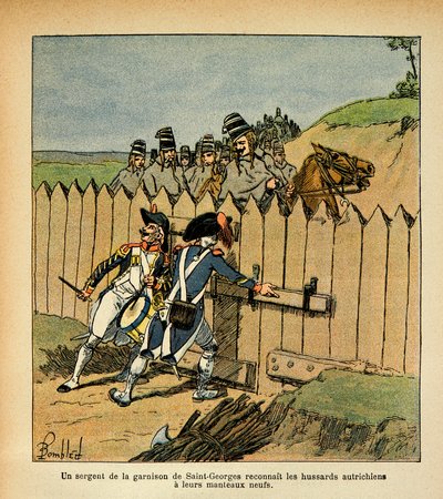Illustration de Louis Bombled (1862-1927) du livre « Le Mémorial de Sainte-Hélène » par le comte Emmanuel de Las Cases (1766-1842) : Pendant la campagne d