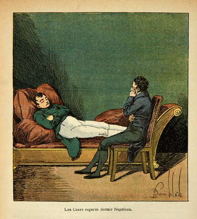 Illustration de Louis Bombled (1862-1927) du livre « Le Mémorial de Sainte-Hélène » par le comte Emmanuel de Las Cases (1766-1842) : Las Cases regarde Napoléon dormir - Louis Charles Bombled