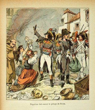 Illustration par Louis Bombled (1862-1927) tirée du livre « Le Mémorial de Sainte-Hélène » par le comte Emmanuel de Las Cases (1766-1842) : Bonaparte cesse le pillage de Rome, Collection privée - Louis Charles Bombled