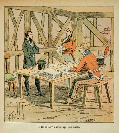 Illustration de Louis Bombled (1862-1927) du comte Emmanuel de Las Cases (1766-1842) : Le gouverneur Hudson Lowe (1769-1844) interroge Las Cases - Louis Charles Bombled