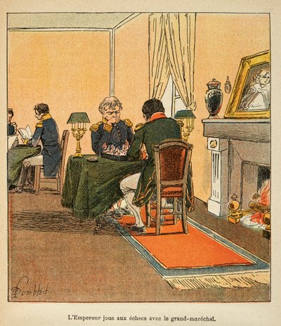 Illustration de Louis Bombled (1862-1927) du livre « Le Mémorial de Sainte-Hélène » par le comte Emmanuel de Las Cases (1766-1842) : Napoléon et le Grand Maréchal Henri Gatien Bertrand (1773-1844) jouant aux échecs en août 1816 à Sainte-Hélène, Collection  - Louis Charles Bombled
