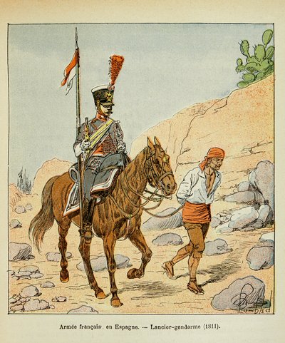 Illustration par Louis Bombled (1862-1927) tirée du livre « Le Mémorial de Sainte-Hélène » par le comte Emmanuel de Las Cases (1766-1842) : Armée française en Espagne : Gendarme lancier 1811, Collection privée - Louis Charles Bombled