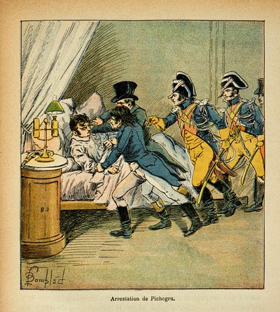 Illustration de Louis Bombled (1862-1927) du livre « Le Mémorial de Sainte-Hélène » par le comte Emmanuel de Las Cases (1766-1842) : Arrestation de Jean Charles Pichegru (1761-1804) le 28 février 1804 - Louis Charles Bombled