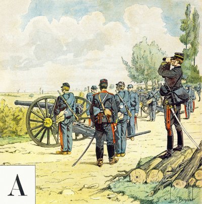 Lettre A : Artilleurs, "Je serai soldat" - Alphabet militaire - Louis Charles Bombled