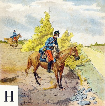 Lettre H : Hussards, "Je serai soldat" - Alphabet militaire - Louis Charles Bombled