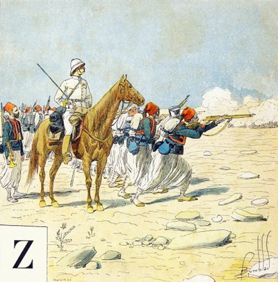 Lettre Z : Zouaves, "Je serai soldat" - Alphabet militaire - Louis Charles Bombled