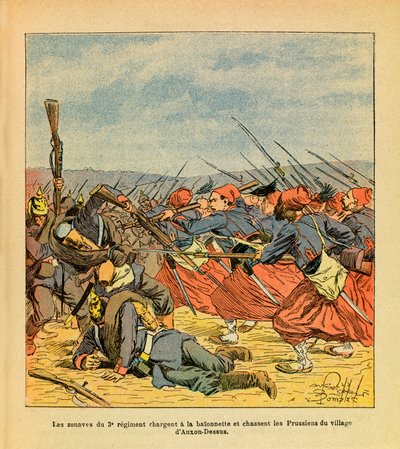 Les zouaves du 3e régiment chargent à la baïonnette et chassent les Prussiens du village d