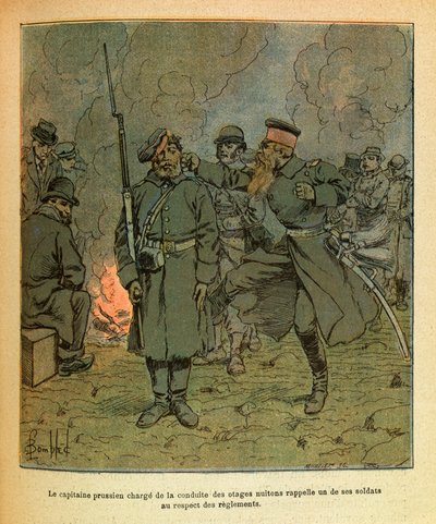 Un capitaine prussien chargé de la conduite des otages de Nuits-Saint-Georges rappelle un de ses soldats en fuite - Louis Charles Bombled