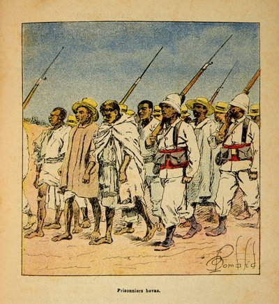 La Guerre à Madagascar - Histoire anecdotique des expéditions françaises de 1885-1895 par Henri Galli dit Galllichet, illustrée par Louis Bombled : Prisonniers Hovas en 1895 - Louis Charles Bombled